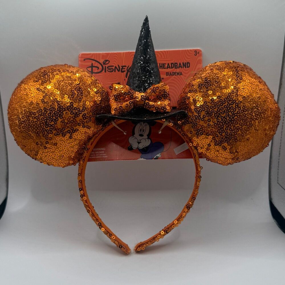 Aldi x Disney Exclusive Witch Hat, Orange Sequin Minnie Ears Headband